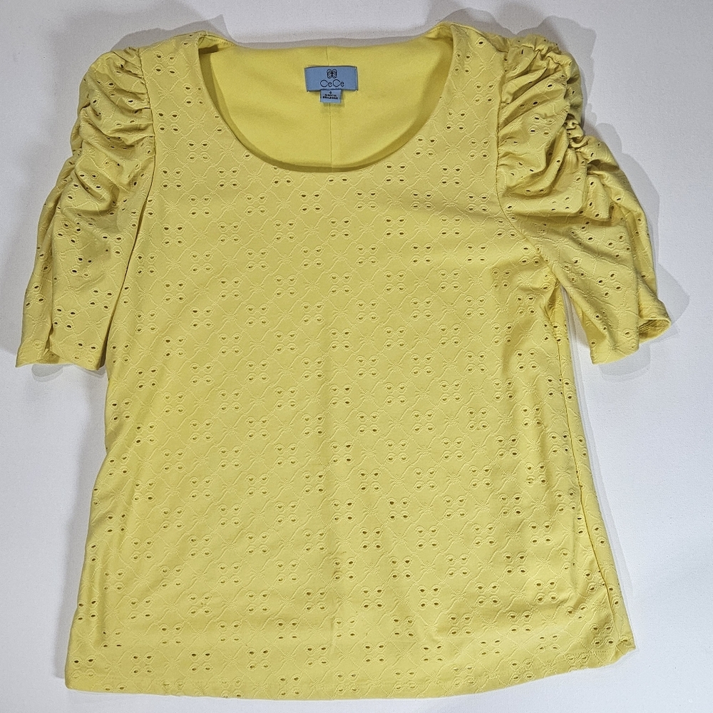 CeCe Womens Top Size Small Butter Yellow Ruched
